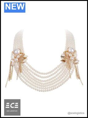 1920s Vintage Gatsby Pearl Necklace Layered Gold Tassel